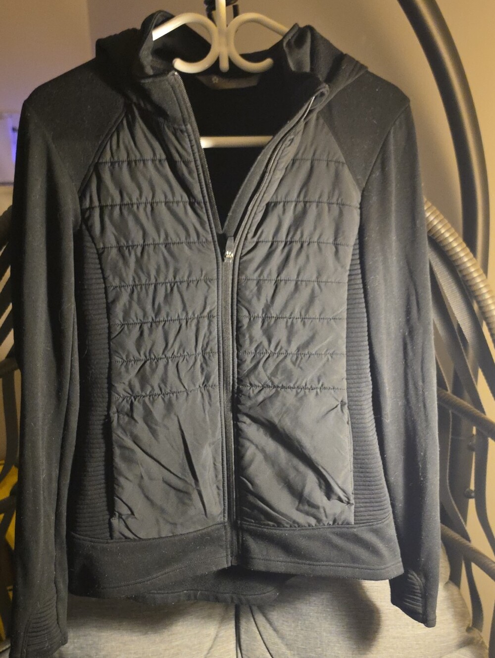 Tuff Athletics Black Quilted Hooded Hybrid Jacket